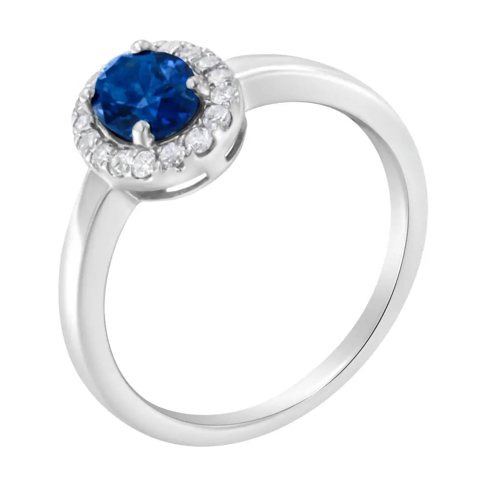 Exquisite 10k White Gold Prong Set 7mm Gemstone Halo Cocktail Ring - 7 / Blue