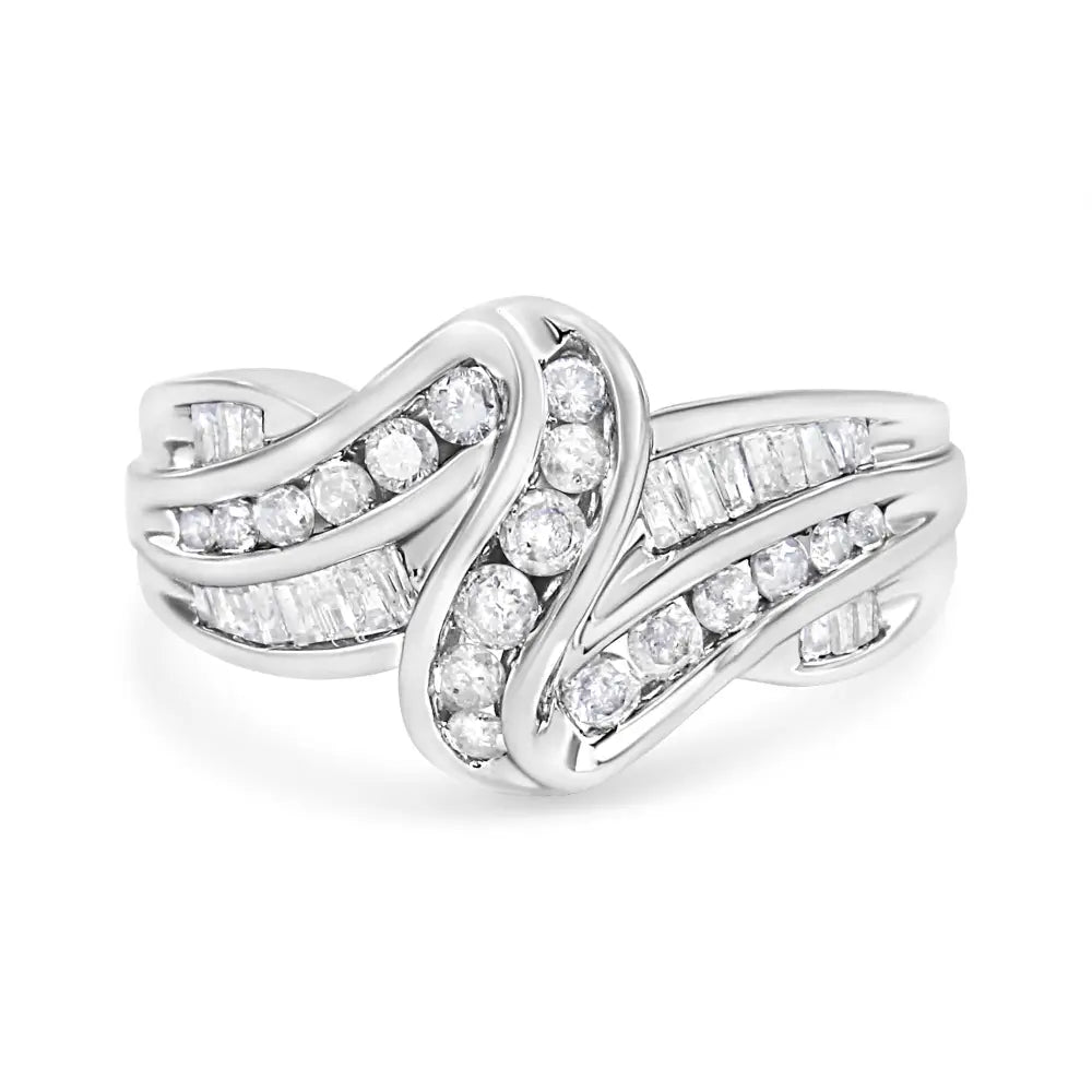 Exquisite 10k White Gold Round-cut Diamond Bypass Ring - Rings/fashion/bypass