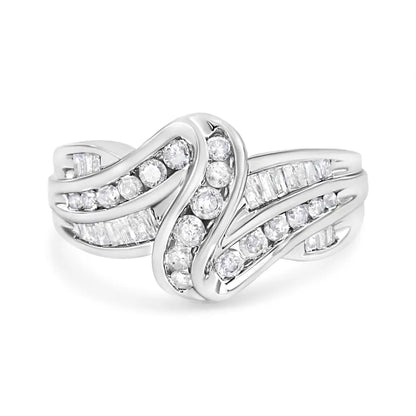 Exquisite 10k White Gold Round-cut Diamond Bypass Ring - Rings/fashion/bypass