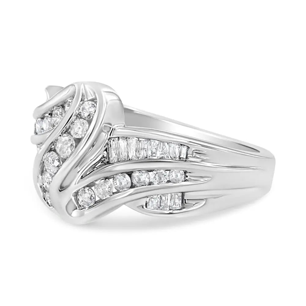 Exquisite 10k White Gold Round-cut Diamond Bypass Ring - Rings/fashion/bypass