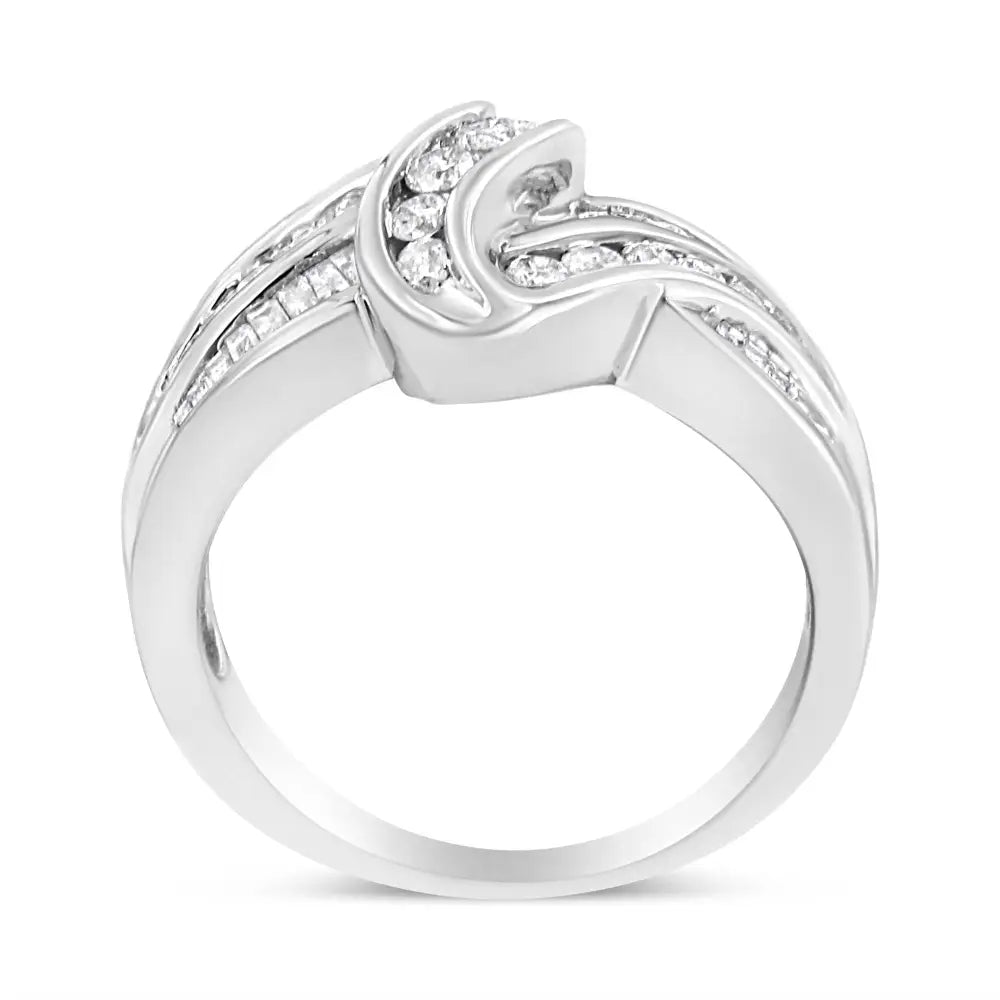 Exquisite 10k White Gold Round-cut Diamond Bypass Ring - Rings/fashion/bypass