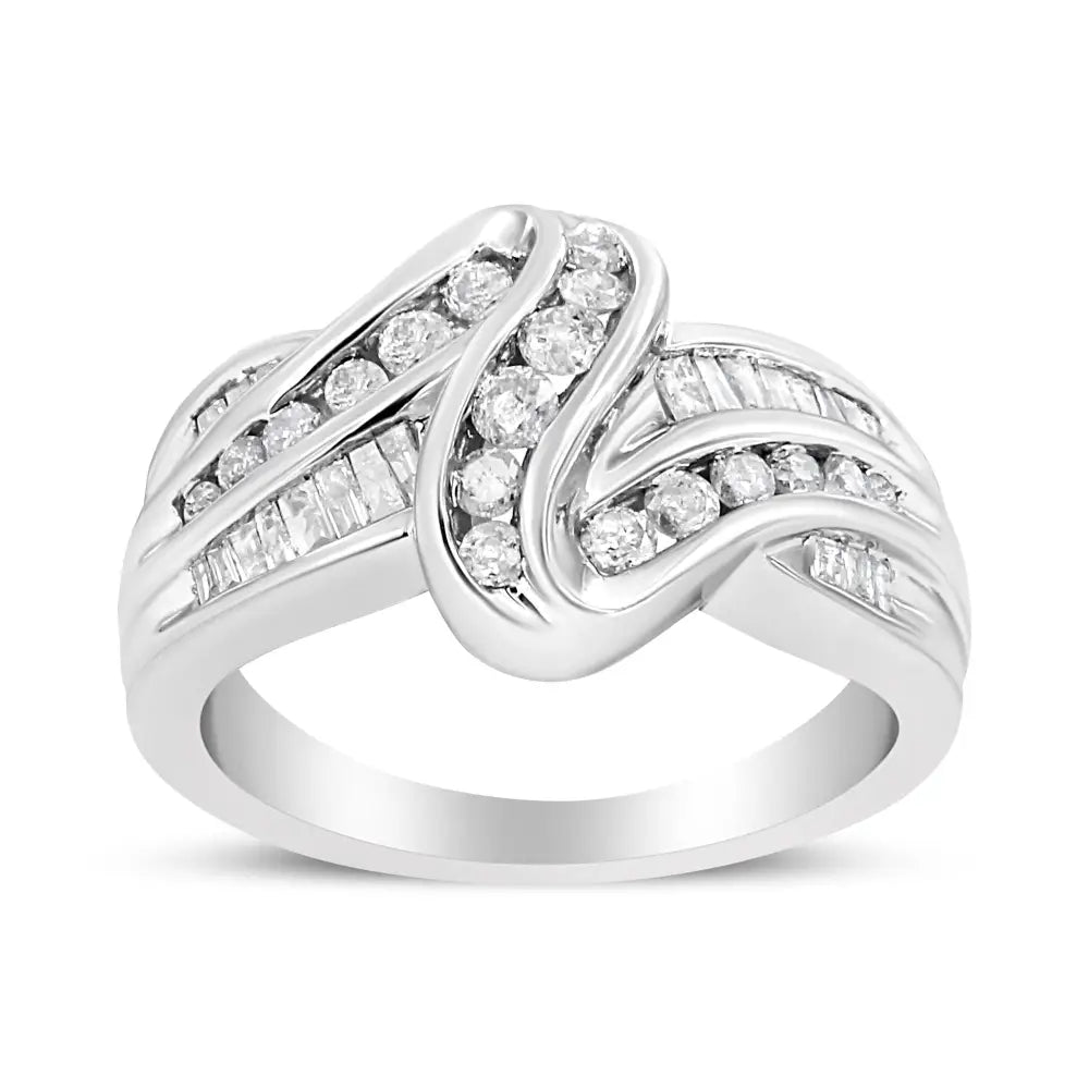 Exquisite 10k White Gold Round-cut Diamond Bypass Ring - Rings/fashion/bypass