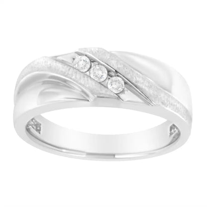 Exquisite 10k White Gold Three Stone Channel Set Diamond Wedding Ring