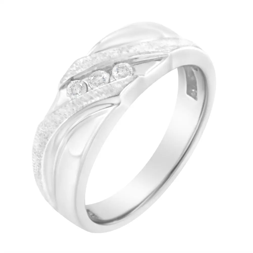 Exquisite 10k White Gold Three Stone Channel Set Diamond Wedding Ring