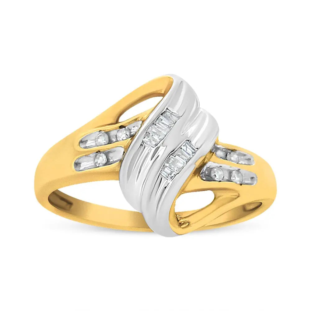 Exquisite 10k Yellow and White Gold Diamond Accent Bypass Ring - 7