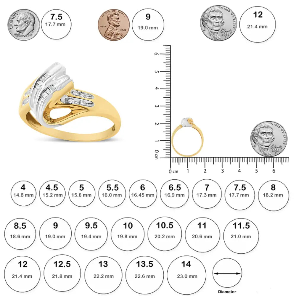 Exquisite 10k Yellow and White Gold Diamond Accent Bypass Ring - 7