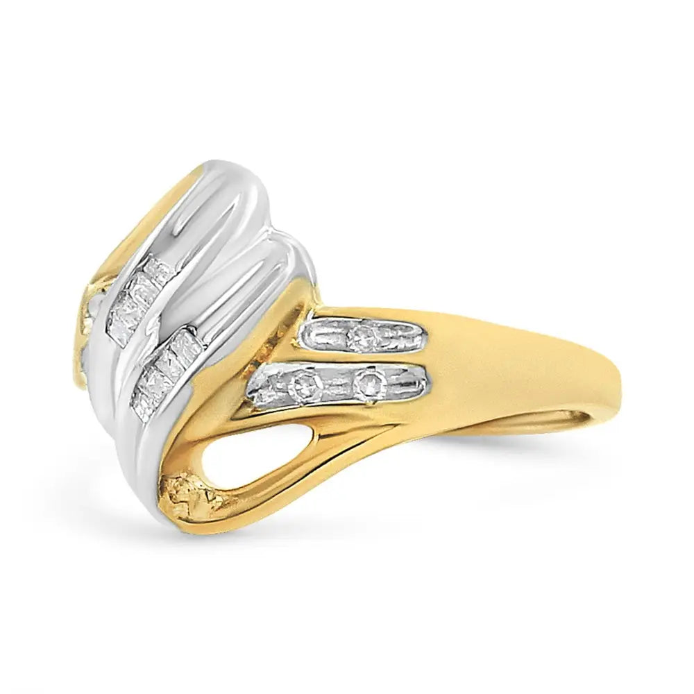 Exquisite 10k Yellow and White Gold Diamond Accent Bypass Ring - 7