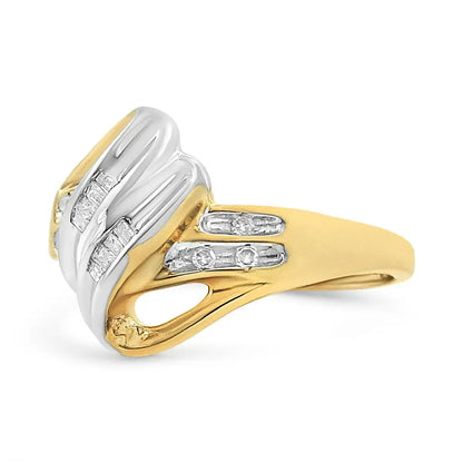 Exquisite 10k Yellow and White Gold Diamond Accent Bypass Ring - 7