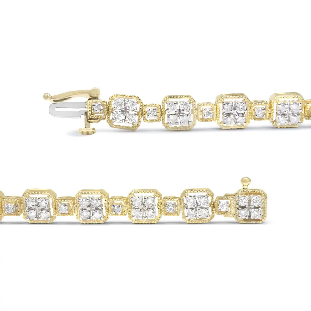 Exquisite 10k Yellow Gold 2.0 Cttw Diamond Square Link Bracelet - Yellow