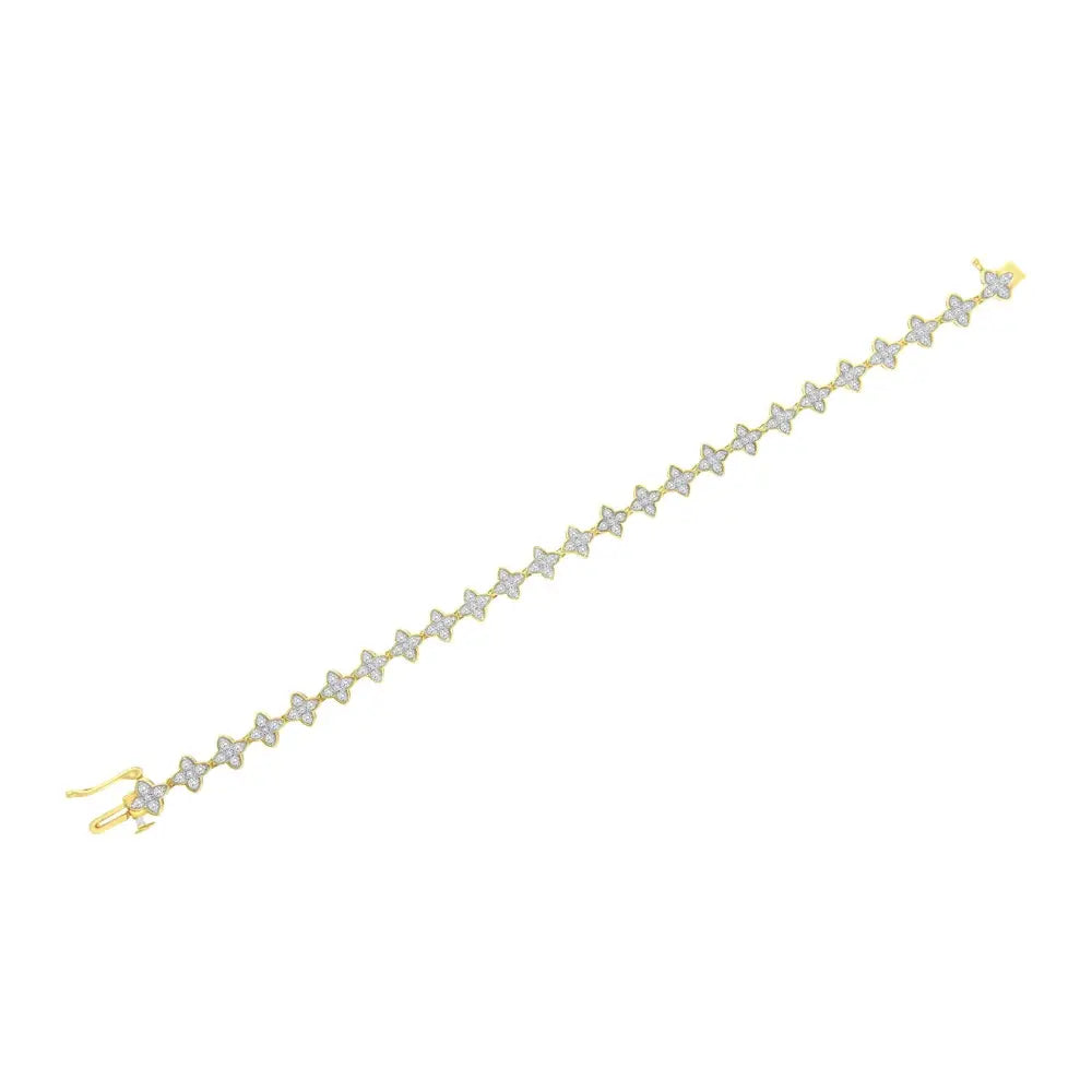 Exquisite 10k Yellow Gold 2.0 Cttw Round-cut Diamond Leaf Clover Link Bracelet