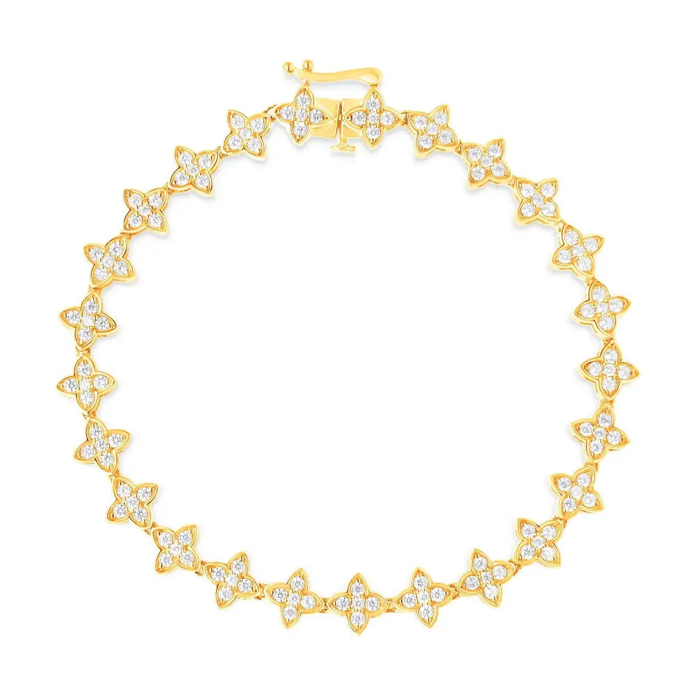 Exquisite 10k Yellow Gold 2.0 Cttw Round-cut Diamond Leaf Clover Link Bracelet