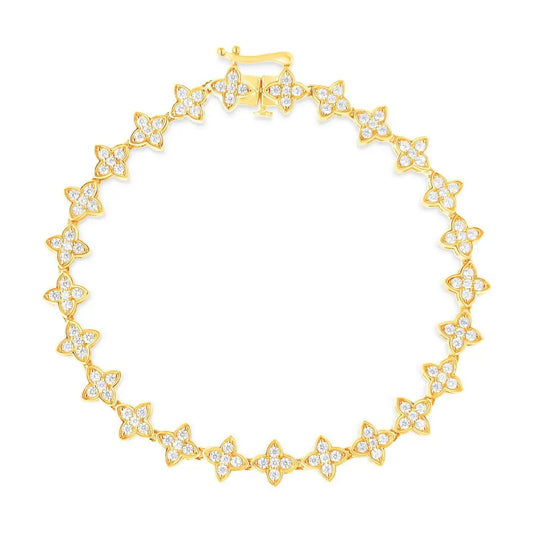 Exquisite 10k Yellow Gold 2.0 Cttw Round-cut Diamond Leaf Clover Link Bracelet