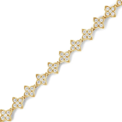 Exquisite 10k Yellow Gold 2.0 Cttw Round-cut Diamond Leaf Clover Link Bracelet