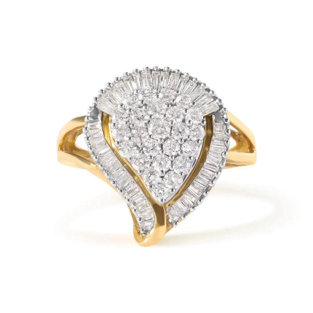 Exquisite 10k Yellow Gold Baguette Cut Diamond Ballerina Cluster Ring