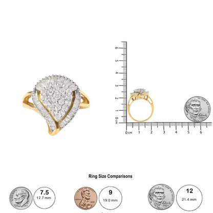 Exquisite 10k Yellow Gold Baguette Cut Diamond Ballerina Cluster Ring