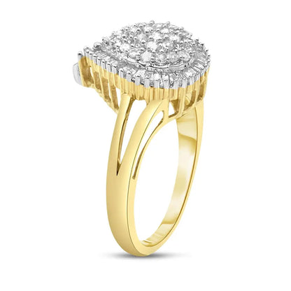 Exquisite 10k Yellow Gold Baguette-cut Diamond Pear Ring with I1-i2 Clarity