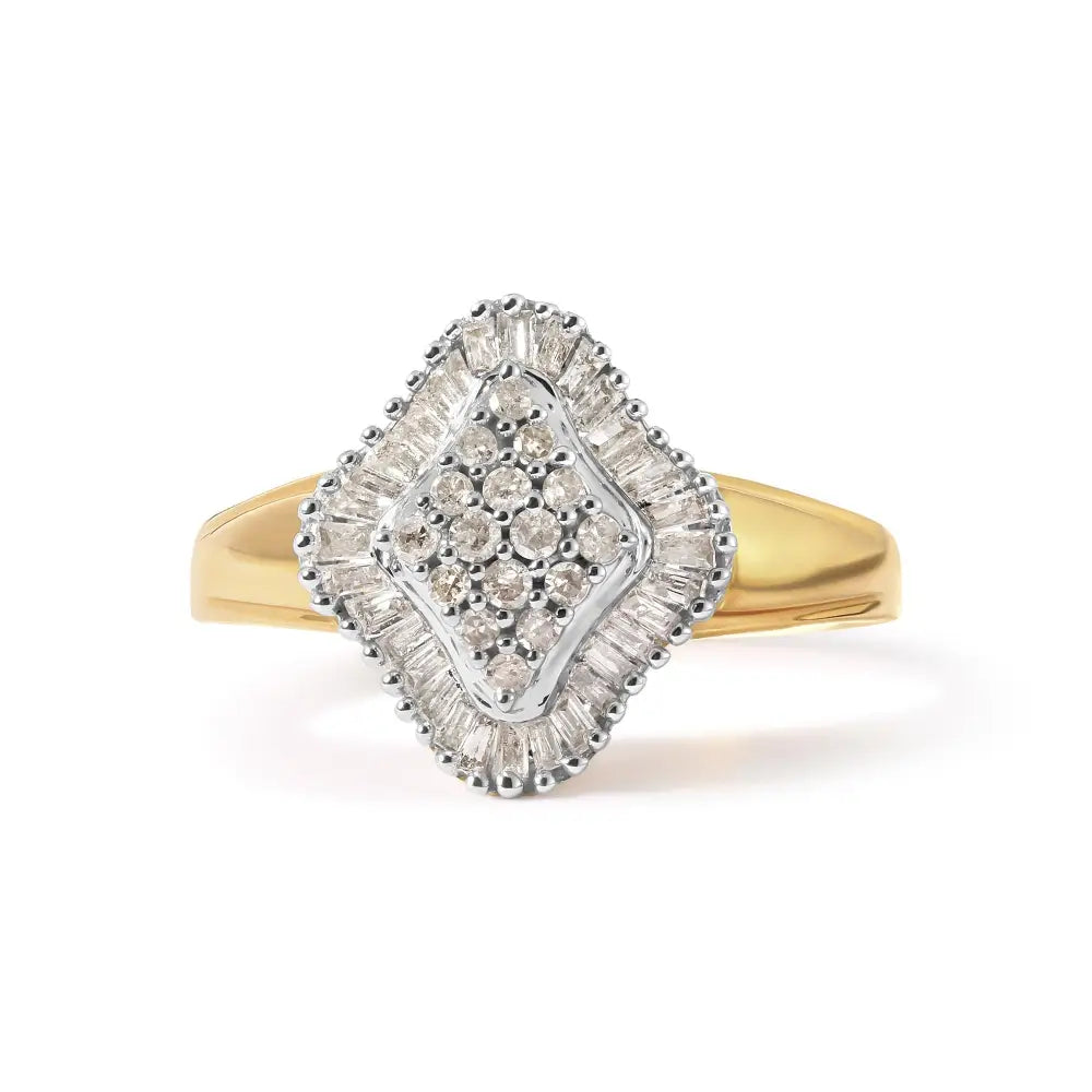 Exquisite 10k Yellow Gold Baguette-cut Diamond Rhombus Head Ring