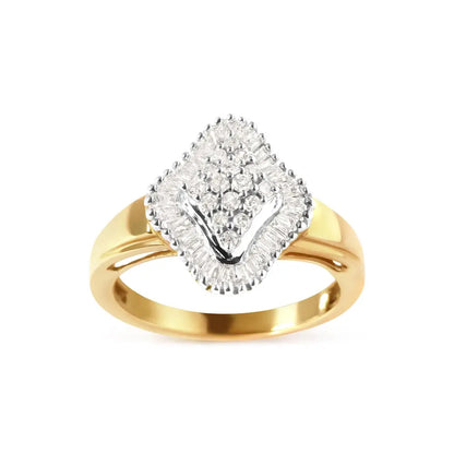 Exquisite 10k Yellow Gold Baguette-cut Diamond Rhombus Head Ring