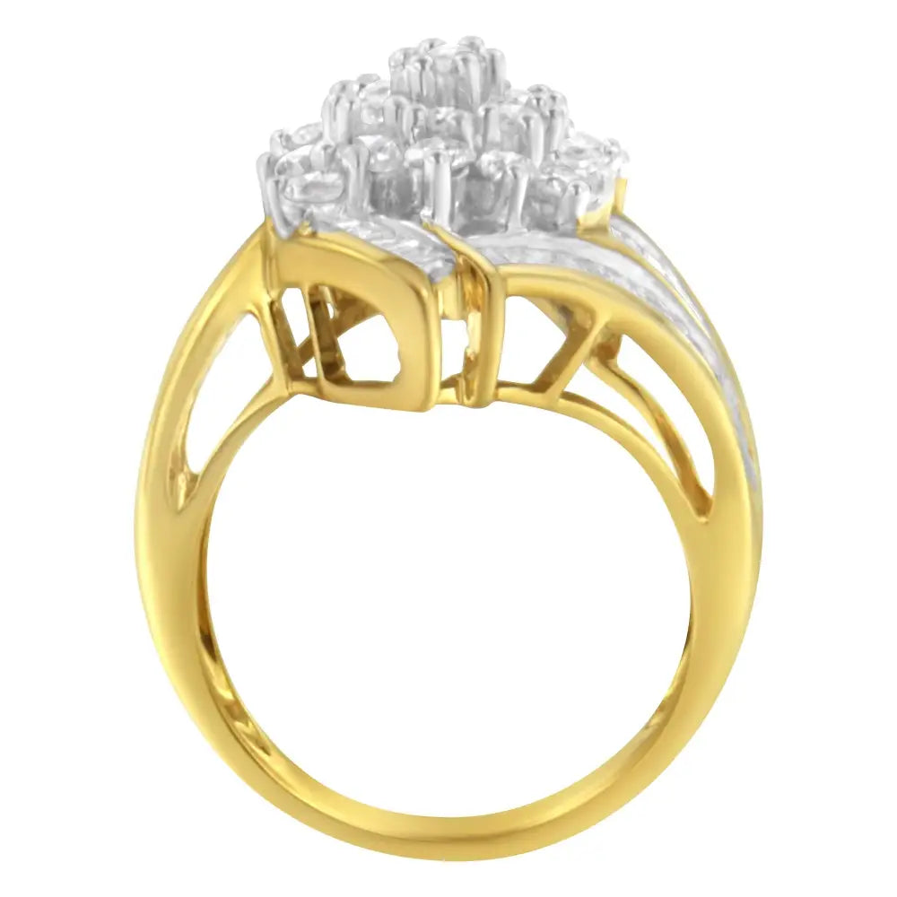 Exquisite 10k Yellow Gold Baguette Diamond Swirl Ring with 2.0 Cttw