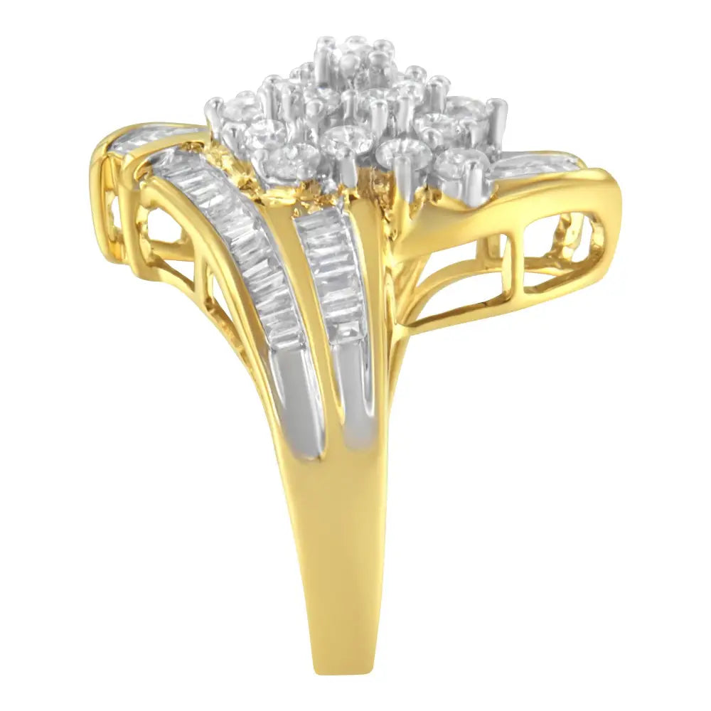 Exquisite 10k Yellow Gold Baguette Diamond Swirl Ring with 2.0 Cttw