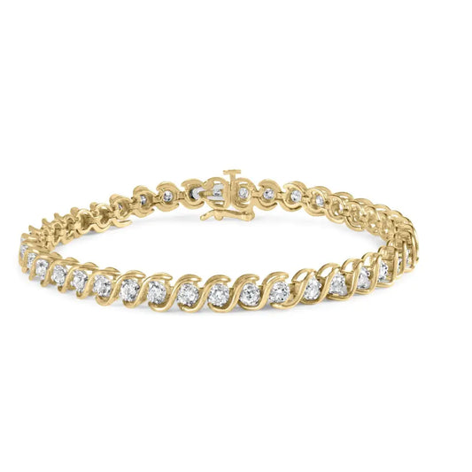 Exquisite 10k Yellow Gold Bracelet with Diamond Spiral Link Design