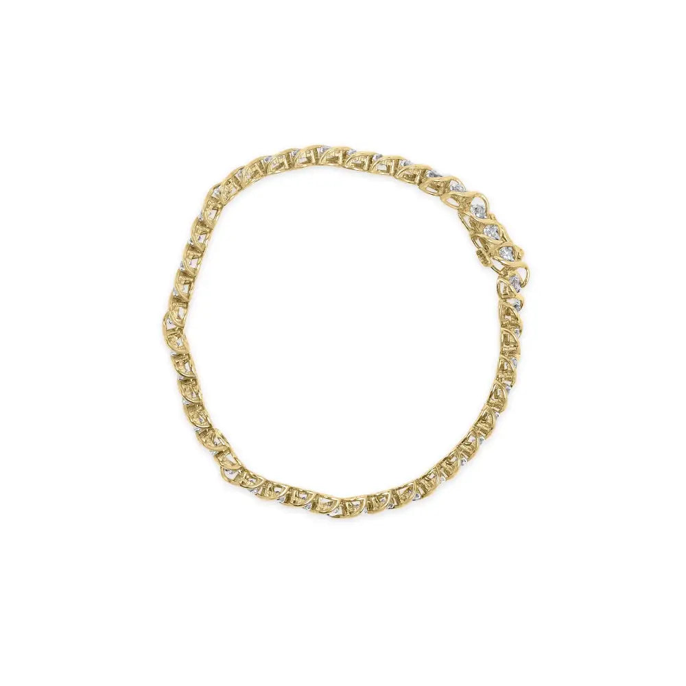 Exquisite 10k Yellow Gold Bracelet with Diamond Spiral Link Design