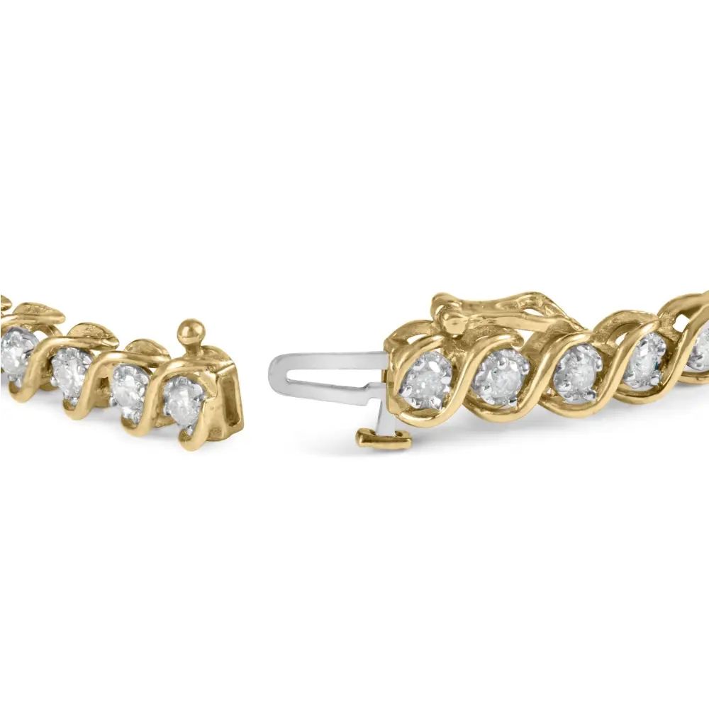 Exquisite 10k Yellow Gold Bracelet with Diamond Spiral Link Design