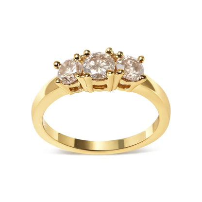 Exquisite 10k Yellow Gold Champagne Diamond 3-stone Band Ring - Rings/fashion/3