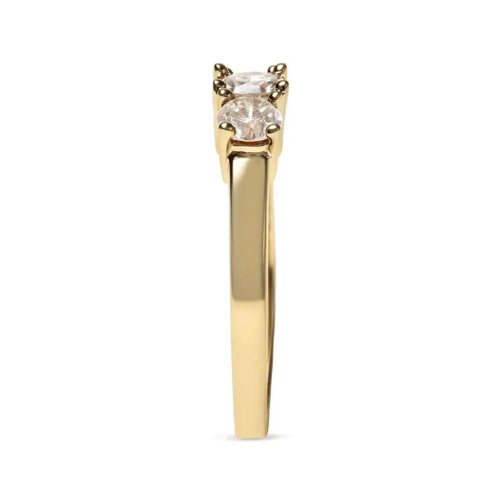 Exquisite 10k Yellow Gold Champagne Diamond 3-stone Band Ring - Rings/fashion/3