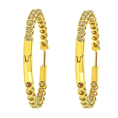 Exquisite 10k Yellow Gold Champagne Diamond Hoop Earrings 3.00 Cttw