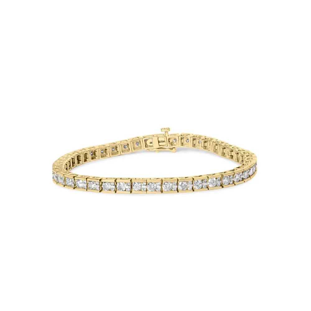 Exquisite 10k Yellow Gold Channel Set Round Diamond Tennis Bracelet