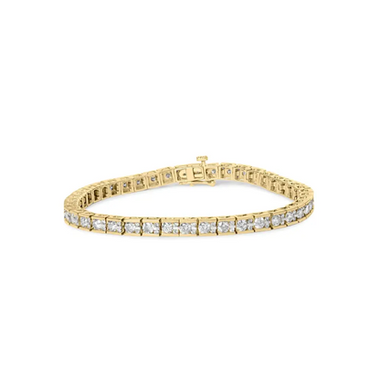 Exquisite 10k Yellow Gold Channel Set Round Diamond Tennis Bracelet