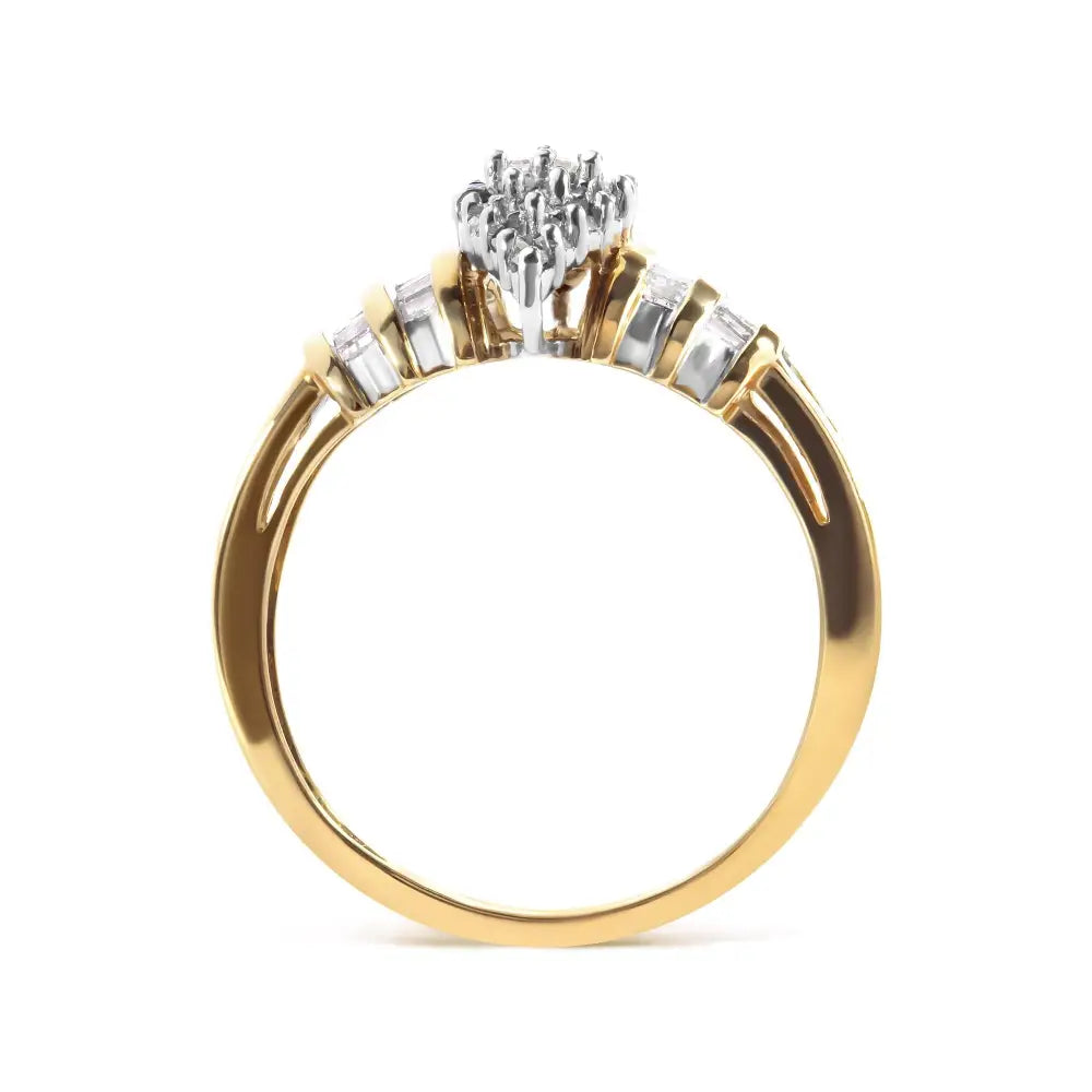 Exquisite 10k Yellow Gold Cttw Diamond Pear Shaped Head Ring