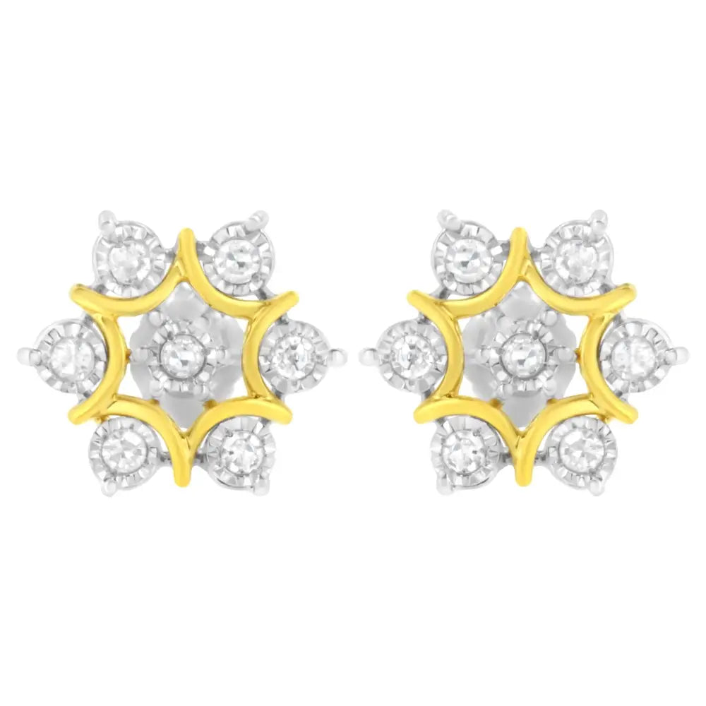 Exquisite 10k Yellow Gold Diamond Floral Earrings with Cttw Miracle Set