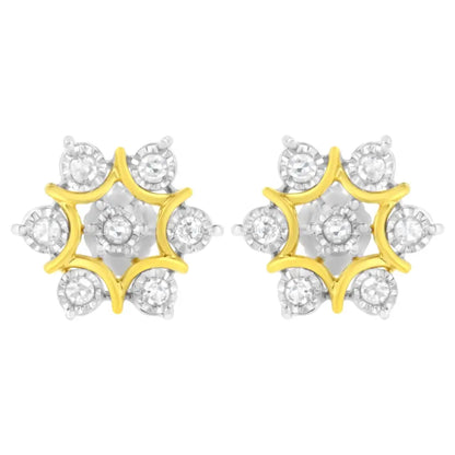 Exquisite 10k Yellow Gold Diamond Floral Earrings with Cttw Miracle Set