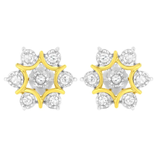 Exquisite 10k Yellow Gold Diamond Floral Earrings with Cttw Miracle Set