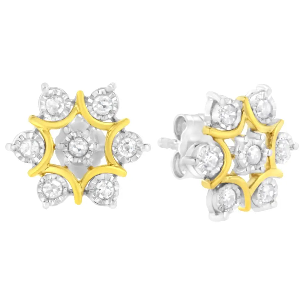 Exquisite 10k Yellow Gold Diamond Floral Earrings with Cttw Miracle Set