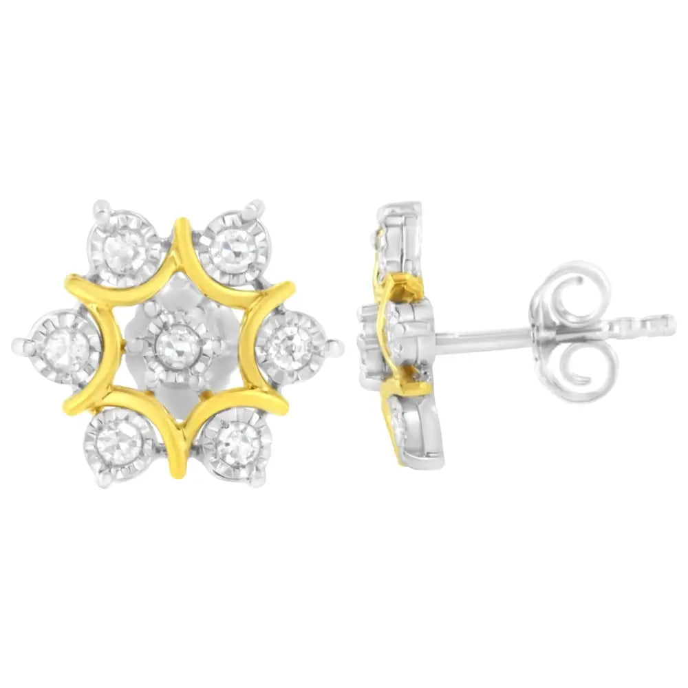 Exquisite 10k Yellow Gold Diamond Floral Earrings with Cttw Miracle Set