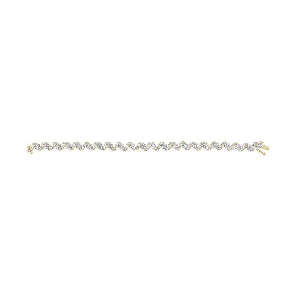 Exquisite 10k Yellow Gold Diamond Floral Link Bracelet with Baguette-cut