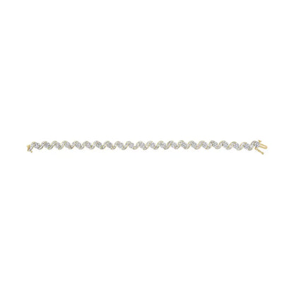 Exquisite 10k Yellow Gold Diamond Floral Link Bracelet with Baguette-cut