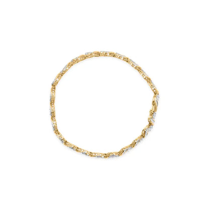 Exquisite 10k Yellow Gold Diamond Floral Link Bracelet with Baguette-cut