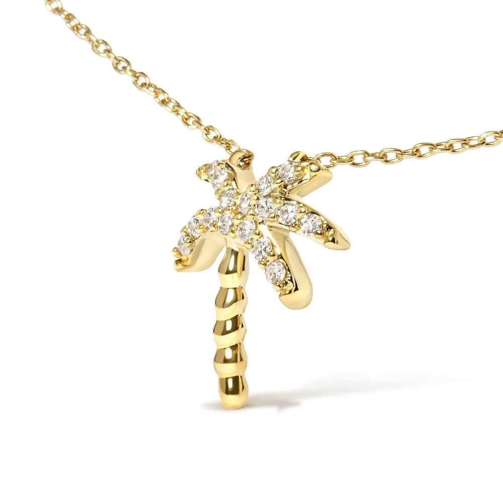 Exquisite 10k Yellow Gold Diamond Palm Tree Pendant Necklace