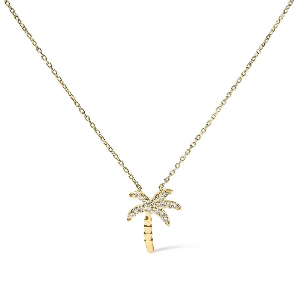 Exquisite 10k Yellow Gold Diamond Palm Tree Pendant Necklace