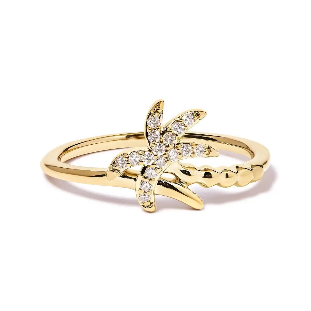 Exquisite 10k Yellow Gold Diamond Palm Tree Statement Ring