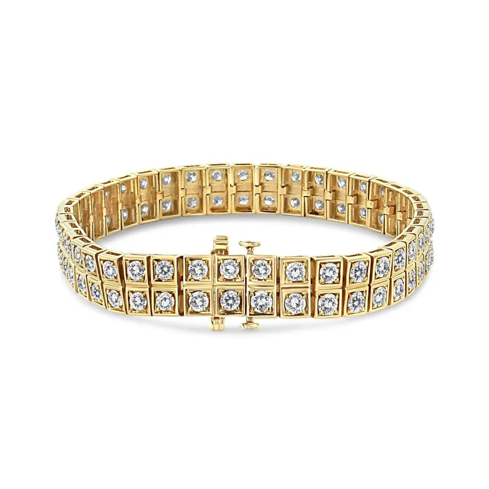 Exquisite 10k Yellow Gold Diamond Two Row Square Link Tennis Bracelet