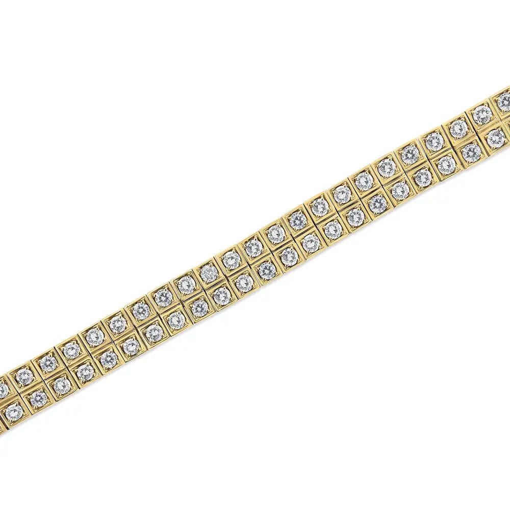 Exquisite 10k Yellow Gold Diamond Two Row Square Link Tennis Bracelet