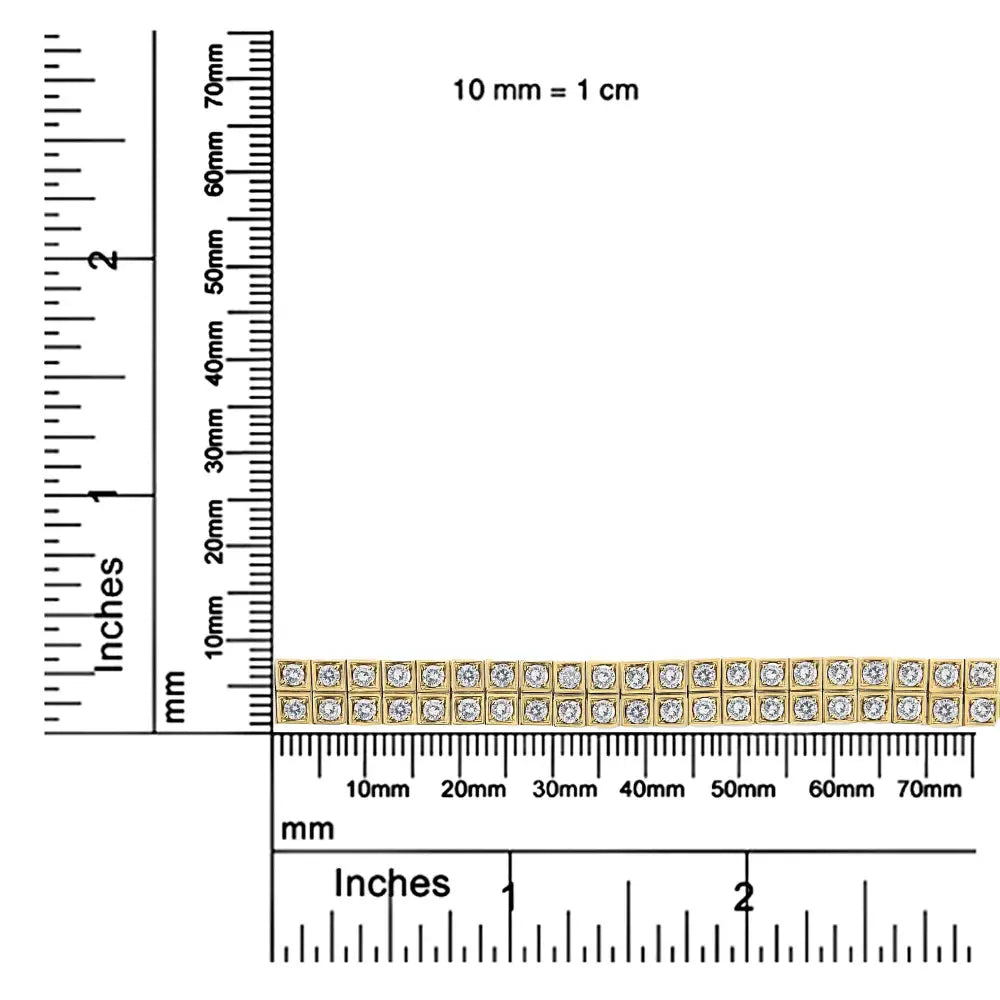 Exquisite 10k Yellow Gold Diamond Two Row Square Link Tennis Bracelet