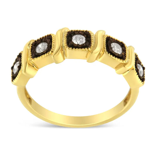 Exquisite 10k Yellow Gold Flashed Silver Miracle-set Diamond Ring