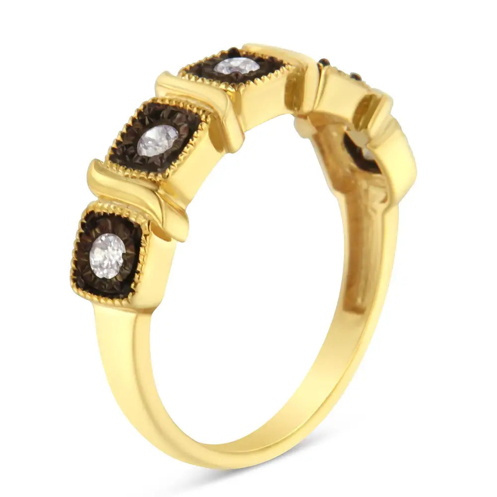 Exquisite 10k Yellow Gold Flashed Silver Miracle-set Diamond Ring