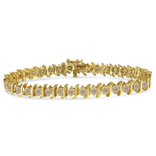 Exquisite 10k Yellow Gold Link Bracelet with Brilliant Cut Diamonds